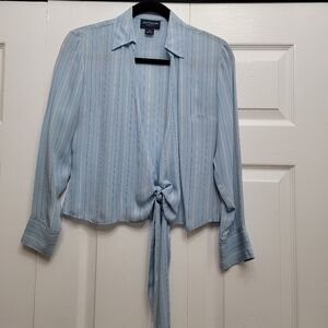 Ann Taylor 2p 100% silk 3 button cuff wrapped feminine fine stripped blouse